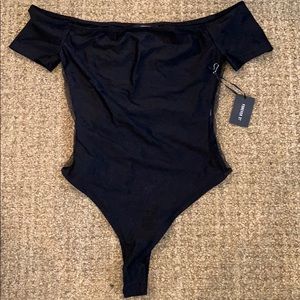 Forever 21 Bardot mesh side bodysuit size medium